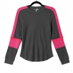 Natural Life Womens Medium Grey Pink Waffle Knit Thermal Long Sleeve Top Boho